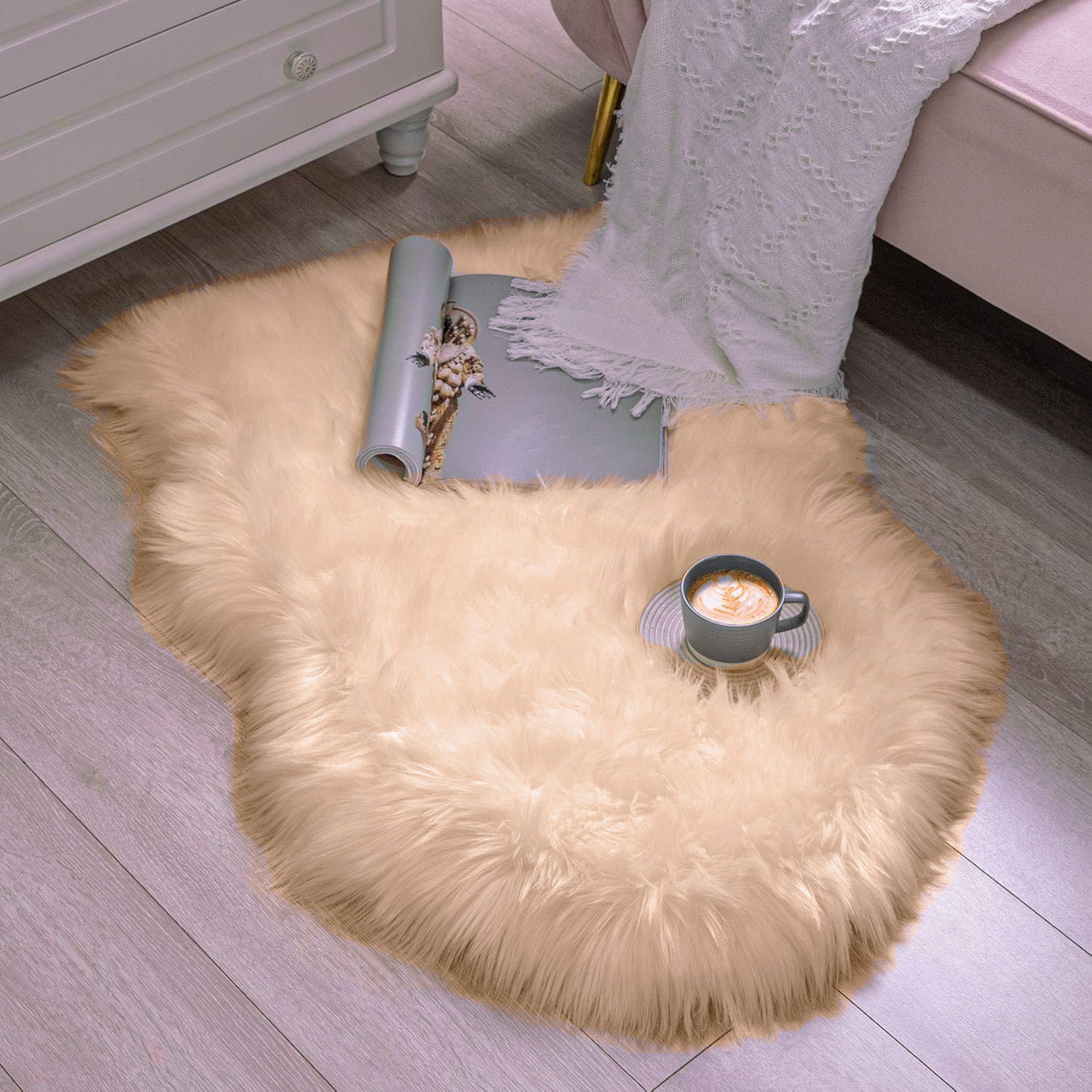 Beige Furry Rug 90x60cm