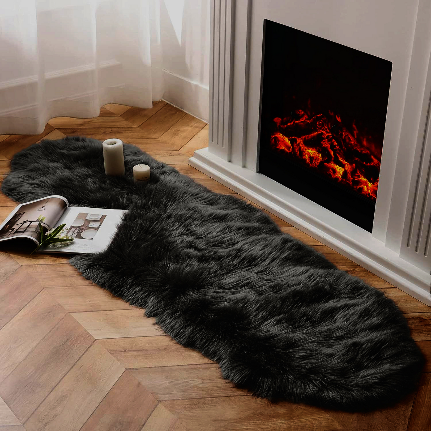 Black Furry Rug 150x60cm