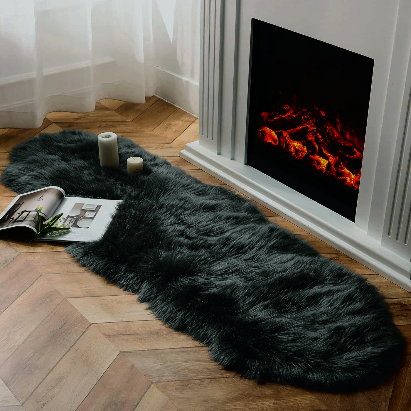 Charcoal Furry Rug 150x60cm