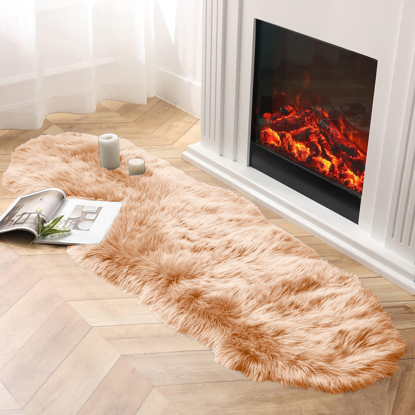 Beige Furry Rug 150x60cm