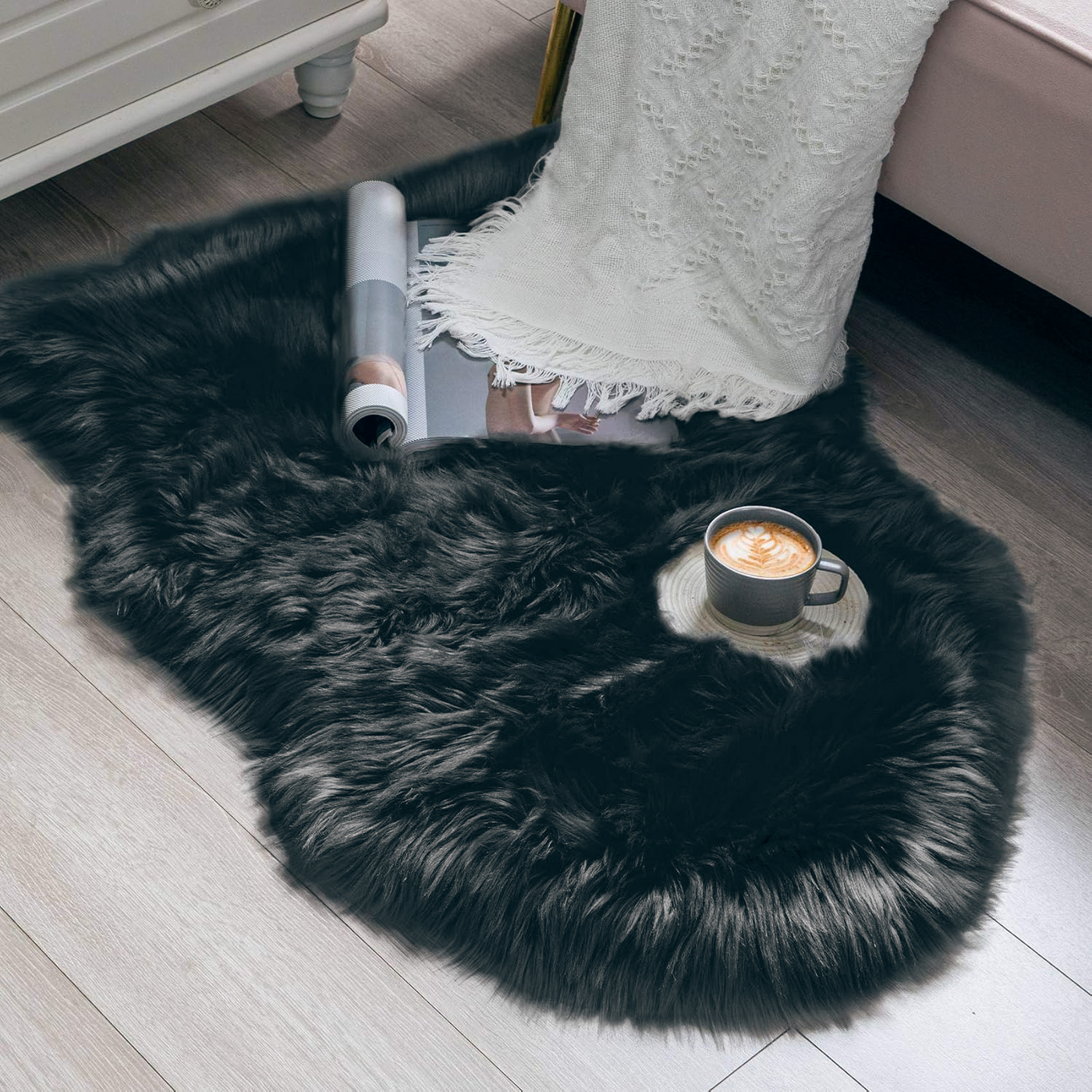 Charcoal Furry Rug 90x60cm